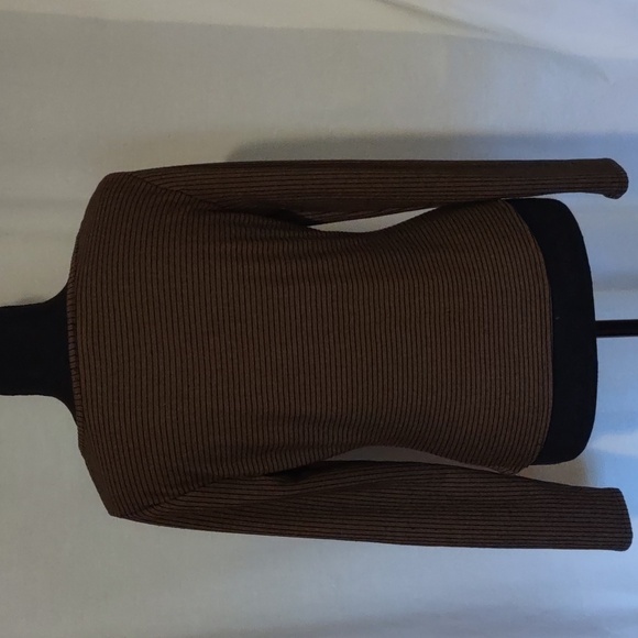 I N San Francisco Long Sleeve Brown with Black Stripes Sweater, Cinched at Waist - Picture 2 of 8